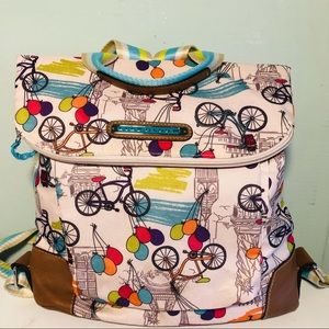 LILY BLOOM nylon and vegan leather knapsack. Signature hot pink lining.